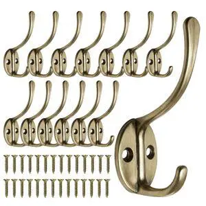 14 Pack Coat Hooks Wall Mounted with 28 Screws, Heavy Duty Antique Brass Towel Hooks Metal Double Hooks, No Rust Retro Rustic Wall Hooks for Hanging Towel, Coat, Scarf, Bag, Hat, Cup, Key 14 Pack Coat Hooks Wall Mounted with 28 Screws, Heavy Duty Antique Brass Towel Hooks Metal Double Hooks, No Rust Retro Rustic Wall Hooks for Hanging Towel, Coat, Scarf, Bag, Hat, Cup, Key