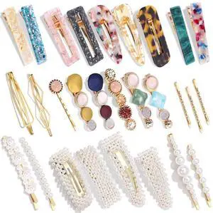 28 PCS Pearls and Macaron Acrylic Resin Hair Clips for Women Girls 28 PCS Pearls and Macaron Acrylic Resin Hair Clips for Women Girls