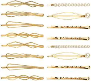 16Pcs Decorative Bobby Hair Pins Clip Accessory for Women Girl, Gold 16Pcs Decorative Bobby Hair Pins Clip Accessory for Women Girl, Gold
