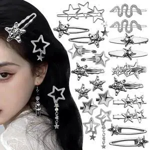 22 Pcs Silver Hair Clips Metal Star Barrettes, 13 Shapes Hairpin Barrettes, Goth Hair Pins Set, Punk 2000s Hair Accessories for Women and Girls Styling Star Hairpin (22 PCS) 22 Pcs Silver Hair Clips Metal Star Barrettes, 13 Shapes Hairpin Barrettes, Goth Hair Pins Set, Punk 2000s Hair Accessories for Women and Girls Styling Star Hairpin (22 PCS)