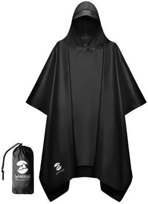 Hooded Rain Poncho Waterproof Raincoat Jacket for Men Women Adults (Black) Hooded Rain Poncho Waterproof Raincoat Jacket for Men Women Adults (Black)