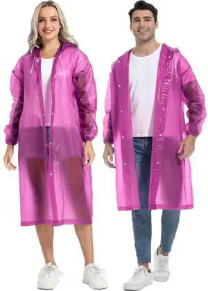 Rain Coats for Adults, 2 Pack Reusable EVA Rain Ponchos Emergency for Camping Hiking Travelling Pink Rain Coats for Adults, 2 Pack Reusable EVA Rain Ponchos Emergency for Camping Hiking Travelling Pink