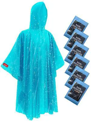 Disposable Rain Ponchos - Extra Long Waterproof Emergency Poncho with Hood for Adults, Bulk Family 6 Pack Raincoat for Park, Concerts, Hiking, Camping Essentials, Home Emergency Survival Kits, Blue Disposable Rain Ponchos - Extra Long Waterproof Emergency Poncho with Hood for Adults, Bulk Family 6 Pack Raincoat for Park, Concerts, Hiking, Camping Essentials, Home Emergency Survival Kits, Blue