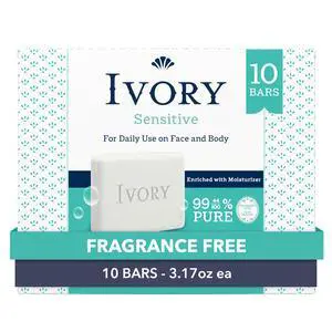 Sensitive Bar Soap, Designed for Whole Family, Fragrance Free, 99.44% Pure Formula, Plant-Based Cleanser, Made Without Heavy Perfume, Parabens, Phthalates, For All Skin Types, 3.17 oz (10 Count) Sensitive Bar Soap, Designed for Whole Family, Fragrance Free, 99.44% Pure Formula, Plant-Based Cleanser, Made Without Heavy Perfume, Parabens, Phthalates, For All Skin Types, 3.17 oz (10 Count)