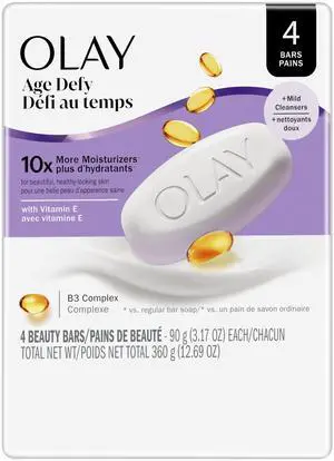 Beauty Bar, Age Defying, 10x More Moisturizers, Smooth & Gentle on Skin, Vitamin E & Vitamin B3 Complex, For All Skin Types, Shea Butter Scent, 3.17 oz, (Pack of 4) Beauty Bar, Age Defying, 10x More Moisturizers, Smooth & Gentle on Skin, Vitamin E & Vitamin B3 Complex, For All Skin Types, Shea Butter Scent, 3.17 oz, (Pack of 4)