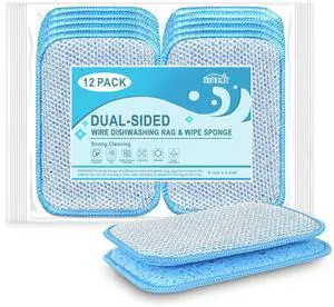 12 Pack Scrub & Wipe Cloths, Scrub Sponges with Non-Scratch Wire Dishwashing Rag for Kitchen, All-Purpose Cloth for Dishes, Pots, Pans, Non-Stick Cookware, Countertops (Blue) 12 Pack Scrub & Wipe Cloths, Scrub Sponges with Non-Scratch Wire Dishwashing Rag for Kitchen, All-Purpose Cloth for Dishes, Pots, Pans, Non-Stick Cookware, Countertops (Blue)
