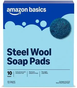 Steel Wool Soap Pads, Reusable, Cuts Grease and Removes Rust, 10 Count, Pack of 1 Steel Wool Soap Pads, Reusable, Cuts Grease and Removes Rust, 10 Count, Pack of 1