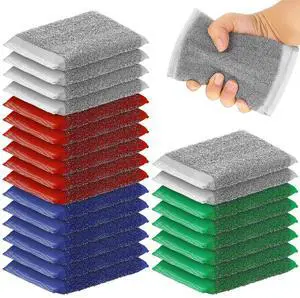 24 Pack Steel Wool Scrubber Kitchen Sponges, Heavy Duty Non Scratch Metal Sponges, Reusable Cleaning Scrub Pads for Dishes, Pots, Pans, Sink and Tough Hard Stains (Multicolored) 24 Pack Steel Wool Scrubber Kitchen Sponges, Heavy Duty Non Scratch Metal Sponges, Reusable Cleaning Scrub Pads for Dishes, Pots, Pans, Sink and Tough Hard Stains (Multicolored)