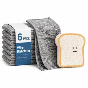 Non Scratch Wire Dishcloths 6 Pack with Kitchen Sponge Non Scratch Wire Dishcloths 6 Pack with Kitchen Sponge