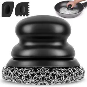 Cast Iron Scrubber and Scraper, Chain Mail Scrubber Cast Iron for Cleaning Dishes, Stock Pots, Pans, Griddles, Grills, Dish Scouring Pads Cast Iron Scrubber and Scraper, Chain Mail Scrubber Cast Iron for Cleaning Dishes, Stock Pots, Pans, Griddles, Grills, Dish Scouring Pads