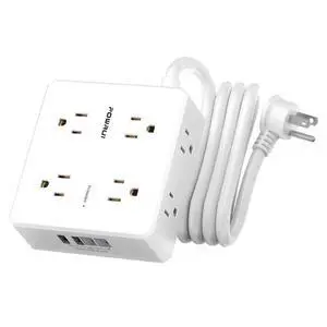 Surge Protector Power Strip - 6 Ft Flat Plug Extension Cord with 8 Widely Outlets and 4 USB Ports(2 USB C), 3 Side Outlet Extender for Home Office, White, ETL Listed Surge Protector Power Strip - 6 Ft Flat Plug Extension Cord with 8 Widely Outlets and 4 USB Ports(2 USB C), 3 Side Outlet Extender for Home Office, White, ETL Listed