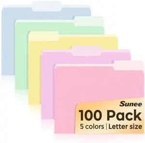 File Folders, 100 Pack Manila File Folders 1/3 Cut Letter Size, Colored Folders,Office Organization,Folders for School,Files Paper Home and Classroom,5 Bright Color File Folders, 100 Pack Manila File Folders 1/3 Cut Letter Size, Colored Folders,Office Organization,Folders for School,Files Paper Home and Classroom,5 Bright Color