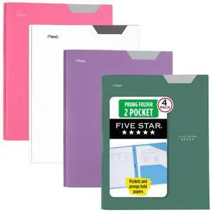 2-Pocket Plastic Folder with Stay-Put Tabs and Prong Fasteners, Holds 8.5" x 11" Paper, Assorted Colors, 4 Pack (340300B) 2-Pocket Plastic Folder with Stay-Put Tabs and Prong Fasteners, Holds 8.5" x 11" Paper, Assorted Colors, 4 Pack (340300B)