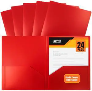 Office Products Heavyweight Plastic 2 Pocket Portfolio Folder, Letter Size Poly Folders 24 Pack (Red) Office Products Heavyweight Plastic 2 Pocket Portfolio Folder, Letter Size Poly Folders 24 Pack (Red)