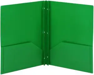 Plastic 2 Pocket Folders with Pockets & Prongs, Green 3 Pack | Letter size, 9-3/4 x 11-1/2 in. Holds 180 sheets: 80 on the fastener and 50 per pocket. Inside slot fits a business card. Plastic 2 Pocket Folders with Pockets & Prongs, Green 3 Pack | Letter size, 9-3/4 x 11-1/2 in. Holds 180 sheets: 80 on the fastener and 50 per pocket. Inside slot fits a business card.