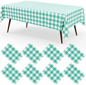 8 Packs Buffalo Disposable Table Cloth, 54 x 108 Inch Waterproof Plastic Tablecloth, Rectangle Teal and White Checkered Table Covers for Picnic, Birthday, Party 8 Packs Buffalo Disposable Table Cloth, 54 x 108 Inch Waterproof Plastic Tablecloth, Rectangle Teal and White Checkered Table Covers for Picnic, Birthday, Party