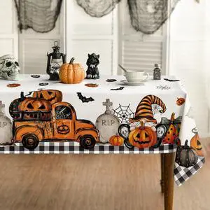 Halloween Tablecloth 60 x 84 Inch Rectangular Ghost Pumpkin | Washable Table Cover for Party Picnic Dinner Decor Halloween Tablecloth 60 x 84 Inch Rectangular Ghost Pumpkin | Washable Table Cover for Party Picnic Dinner Decor