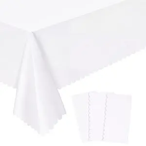 3 Pcs Plastic White Tablecloth, Scalloped Rectangle Table Cloth | 54 x 108 Inch Disposable Table Cover for Wedding, Picnic, Birthday, Holiday & Gathering, Leakproof & Sturdy 3 Pcs Plastic White Tablecloth, Scalloped Rectangle Table Cloth | 54 x 108 Inch Disposable Table Cover for Wedding, Picnic, Birthday, Holiday & Gathering, Leakproof & Sturdy