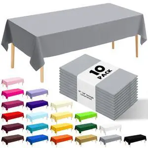 10 Pack Premium Disposable Plastic Tablecloth 54" X 108" Rectangle Table Cover for Birthdays Weddings Christmas Anniversary Buffet Table (Silver Grey) 10 Pack Premium Disposable Plastic Tablecloth 54" X 108" Rectangle Table Cover for Birthdays Weddings Christmas Anniversary Buffet Table (Silver Grey)