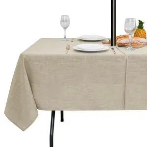 Outdoor Tablecloth with Umbrella Hole, Natural, 60x84 Inch | Patio Table Cloth Cover, Zippered Rectangle, Linen-Look Polyester, Water Resistant for Picnic Outside Outdoor Tablecloth with Umbrella Hole, Natural, 60x84 Inch | Patio Table Cloth Cover, Zippered Rectangle, Linen-Look Polyester, Water Resistant for Picnic Outside