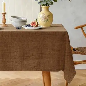 Natural Linen Rectangle Tablecloth, Slubby Textured Fall Lightweight Table Cloth 60 x 84 Inch, Water Resistant Stain Resistant Farmhouse Burlap Table Cover for Kitchen Dining Room, Brown Natural Linen Rectangle Tablecloth, Slubby Textured Fall Lightweight Table Cloth 60 x 84 Inch, Water Resistant Stain Resistant Farmhouse Burlap Table Cover for Kitchen Dining Room, Brown