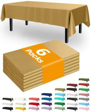 Plastic Table Cloth Disposable 6 Pack, 54 x 108 Inch, Gold | Graduation Party, Christmas Decor, Thanksgiving, Waterproof, Gold, Tablecloth Plastic Table Cloth Disposable 6 Pack, 54 x 108 Inch, Gold | Graduation Party, Christmas Decor, Thanksgiving, Waterproof, Gold, Tablecloth