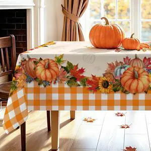 Fall Tablecloth 60 x 84 Inches, Plaid Fall Table Cloth Rectangle | Orange Tablecloth, Autumn Pumpkin, Decor for Home Kitchen Dining Fall Tablecloth 60 x 84 Inches, Plaid Fall Table Cloth Rectangle | Orange Tablecloth, Autumn Pumpkin, Decor for Home Kitchen Dining