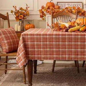 Fall Checkered Tablecloth Rectangle, Orange, 54 x 80 Inch | Thanksgiving Linen Cotton Gingham Flannel Table Cloth, Autumn Farmhouse Plaid Table Cover for Dining Party Holiday Decor Fall Checkered Tablecloth Rectangle, Orange, 54 x 80 Inch | Thanksgiving Linen Cotton Gingham Flannel Table Cloth, Autumn Farmhouse Plaid Table Cover for Dining Party Holiday Decor