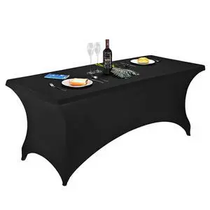 Spandex Table Covers - Fitted Tablecloth for 6ft Rectangular Tables with Stretch Patio Design - Perfect for Weddings, Banquets, and Parties - Available in Black Spandex Table Covers - Fitted Tablecloth for 6ft Rectangular Tables with Stretch Patio Design - Perfect for Weddings, Banquets, and Parties - Available in Black