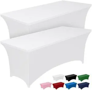 Spandex Tablecloth 6ft 2 Pack White | Table Cloth for Rectangle Table Wrinkle-Free and Stretch, Rectangle,Table Cover for Party, Wedding, Banquet, Birthday Spandex Tablecloth 6ft 2 Pack White | Table Cloth for Rectangle Table Wrinkle-Free and Stretch, Rectangle,Table Cover for Party, Wedding, Banquet, Birthday