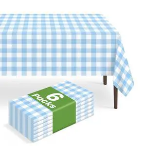 6 Pack Blue and White Checkered Tablecloth, Blue Plastic Table Cloths for Parties Disposable, 54 x 108 inch Waterproof Blue Gingham Camping Tablecloth for Birthday, Party, Picnic 6 Pack Blue and White Checkered Tablecloth, Blue Plastic Table Cloths for Parties Disposable, 54 x 108 inch Waterproof Blue Gingham Camping Tablecloth for Birthday, Party, Picnic