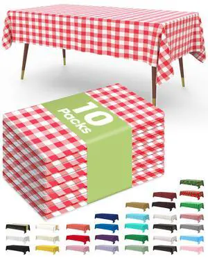 Plastic Table Cloth Disposable 54x108 Inch 10 Pack, Red Plaid | Party, Picnic, Gingham Decor, Checkered Tablecloth, Leakproof & Sturdy, Table Cover Plastic Table Cloth Disposable 54x108 Inch 10 Pack, Red Plaid | Party, Picnic, Gingham Decor, Checkered Tablecloth, Leakproof & Sturdy, Table Cover