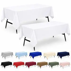 2-Pack 60x102 inch White Table Cloths, Solid Stain and Wrinkle Resistant Oblong Tablecloth, Premium Plain Weave Polyester Fabric Rectangle Table Linen Covers for Hotel, Wedding 2-Pack 60x102 inch White Table Cloths, Solid Stain and Wrinkle Resistant Oblong Tablecloth, Premium Plain Weave Polyester Fabric Rectangle Table Linen Covers for Hotel, Wedding