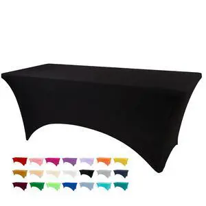 6ft Black Stretch Spandex Fitted Table Cloth for 6 Foot Tables | GRS-Certified Eco-Friendly Fabric, Elastic Fit Rectangle Tablecloth, Washable, Wrinkle-Free, For Events & Parties 6ft Black Stretch Spandex Fitted Table Cloth for 6 Foot Tables | GRS-Certified Eco-Friendly Fabric, Elastic Fit Rectangle Tablecloth, Washable, Wrinkle-Free, For Events & Parties