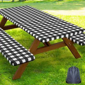 6FT Picnic Table Cover with Bench Covers, Elastic Fitted Tablecloth | Waterproof Washable Rectangle Tablecloths ,Buffalo Plaid Tablecloth for Dining, Camping, Outdoor (Black & White, 30" x 72") 6FT Picnic Table Cover with Bench Covers, Elastic Fitted Tablecloth | Waterproof Washable Rectangle Tablecloths ,Buffalo Plaid Tablecloth for Dining, Camping, Outdoor (Black & White, 30" x 72")