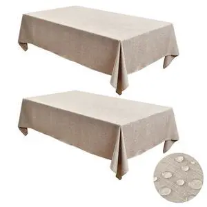 2 Pack Linen Textured Rectangle Tablecloths, 52 x 70 Inch, Nature | Water and Stain Resistant, Wrinkle Free, Washable Burlap Fabric Table Cloth for Kitchen Dining Decor Farmhouse Wedding Party 2 Pack Linen Textured Rectangle Tablecloths, 52 x 70 Inch, Nature | Water and Stain Resistant, Wrinkle Free, Washable Burlap Fabric Table Cloth for Kitchen Dining Decor Farmhouse Wedding Party