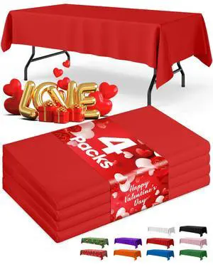 Red Plastic Table Cloth Disposable, 4 Pack, 54 x 108 in | Rectangle, 6 ft Tables, Valentines Party, Holiday Gathering Red Plastic Table Cloth Disposable, 4 Pack, 54 x 108 in | Rectangle, 6 ft Tables, Valentines Party, Holiday Gathering