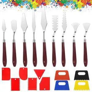 19 PCS Painting Spatula Set, Stainless Steel Palette Knife Set with Art Paint Scrapers, Paint Spatula Tools for Oil Canvas, Watercolor, Acrylic Painting 19 PCS Painting Spatula Set, Stainless Steel Palette Knife Set with Art Paint Scrapers, Paint Spatula Tools for Oil Canvas, Watercolor, Acrylic Painting
