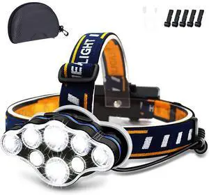 Rechargeable Headlamp, 8 LED Headlamp Flashlight 18000 Lumen 8 Modes with White Red Lights USB Cable, Waterproof Head Lamp for Outdoor Camping Cycling Running Fishing Rechargeable Headlamp, 8 LED Headlamp Flashlight 18000 Lumen 8 Modes with White Red Lights USB Cable, Waterproof Head Lamp for Outdoor Camping Cycling Running Fishing