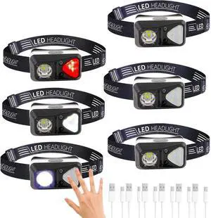 6 Pack Rechargeable Headlamp Flashlight, LED Head Lamp with White Red Light, Super Bright USB-C Headlight Motion Sensor Head Lamp for Adults 11 Mode Outdoor Camping Running Hiking Fishing 6 Pack Rechargeable Headlamp Flashlight, LED Head Lamp with White Red Light, Super Bright USB-C Headlight Motion Sensor Head Lamp for Adults 11 Mode Outdoor Camping Running Hiking Fishing