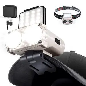 2-in-1 Rechargeable Headlamp & Hat Light, 800LM Clip-On Cap Light | 5 light modes, red light, 180° adjustable beam, up to 80H runtime for work & dog walkingGrey, 1 Pack 2-in-1 Rechargeable Headlamp & Hat Light, 800LM Clip-On Cap Light | 5 light modes, red light, 180° adjustable beam, up to 80H runtime for work & dog walkingGrey, 1 Pack