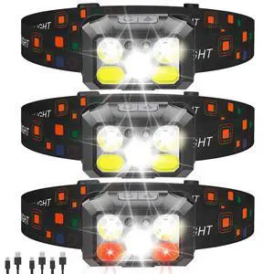 Rechargeable LED Headlamp 3-Pack, 800 Lumens, USB-C, IPX4 Waterproof, 8 Modes, Red & White Light Lightweight, Adjustable; for Camping, Hiking, Running, Fishing & Repairs Rechargeable LED Headlamp 3-Pack, 800 Lumens, USB-C, IPX4 Waterproof, 8 Modes, Red & White Light Lightweight, Adjustable; for Camping, Hiking, Running, Fishing & Repairs