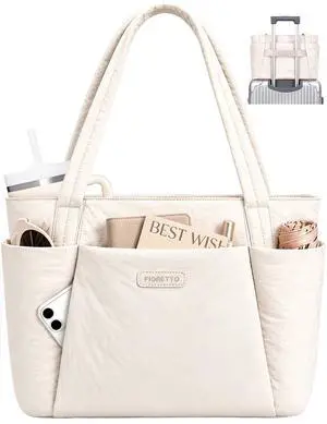 Puffer Tote Bag for Women, Lightweight Work Tote Handbag with Laptop Compartment, Zipper & Roomy Pockets, Puffy Quilted Nurse Bag for Clinical, Travel, College, Teacher & Gym Beige M Puffer Tote Bag for Women, Lightweight Work Tote Handbag with Laptop Compartment, Zipper & Roomy Pockets, Puffy Quilted Nurse Bag for Clinical, Travel, College, Teacher & Gym Beige M