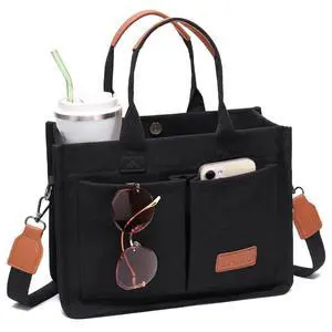 Canvas Tote Bag for Women With Compartments and Pocket,Black Women's Bags Crossbody Bags Work Laptop Tote Bag Large Satchels Handbag Tote Purse Everyday Shoulder Bag for Travel Nurse Teacher Gift Canvas Tote Bag for Women With Compartments and Pocket,Black Women's Bags Crossbody Bags Work Laptop Tote Bag Large Satchels Handbag Tote Purse Everyday Shoulder Bag for Travel Nurse Teacher Gift