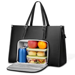 17 Inch Laptop Work Tote Bag for Women with Lunch Compartment | PU Leather, Convertible Business Briefcase, Professional Teacher Computer Handbag, with Lunch Box for Office, Commute, Black 17 Inch Laptop Work Tote Bag for Women with Lunch Compartment | PU Leather, Convertible Business Briefcase, Professional Teacher Computer Handbag, with Lunch Box for Office, Commute, Black