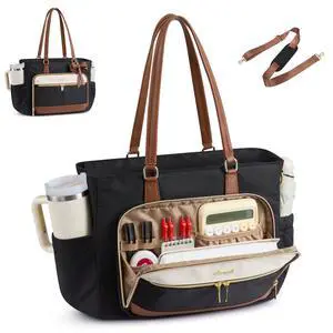 Teacher Tote Bag for Women, 15.6'' Work Laptop Tote | Large Cup Holder, Nurse Computer Briefcase for Travel, Business & Office, Bible Bag with Shoulder Strap, Gift, 19 Pocket Teacher Tote Bag for Women, 15.6'' Work Laptop Tote | Large Cup Holder, Nurse Computer Briefcase for Travel, Business & Office, Bible Bag with Shoulder Strap, Gift, 19 Pocket