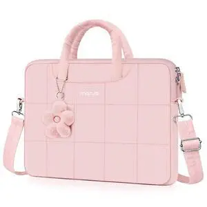 Laptop Bag 16 inch, 15-15.6 inch Puffy Laptop Sleeve | Compatible with MacBook Pro 16/Air 15,HP Acer Dell, Messenger Briefcase Quilted Bag with Trolley Sleeve&Flower Pendant, Pink Laptop Bag 16 inch, 15-15.6 inch Puffy Laptop Sleeve | Compatible with MacBook Pro 16/Air 15,HP Acer Dell, Messenger Briefcase Quilted Bag with Trolley Sleeve&Flower Pendant, Pink