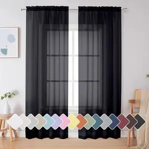 Black Sheer Curtains 84 Inches Long, Light Filtering Rod Pocket Solid Color Window Sheer Curtain Panels, Elegant Curtains & Drapes for Living Room, Bedroom 2 Panels (Black, 42" W x 84" L) Black Sheer Curtains 84 Inches Long, Light Filtering Rod Pocket Solid Color Window Sheer Curtain Panels, Elegant Curtains & Drapes for Living Room, Bedroom 2 Panels (Black, 42" W x 84" L)