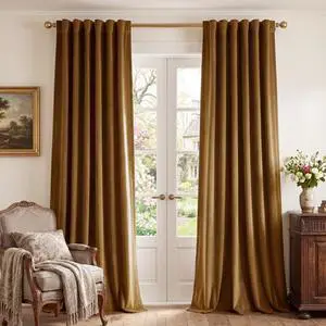 Gold Brown Velvet Curtains for Living Room Boho, W52 x L84, 2 Panels | Back Tab 300GSM Soft Velvet, Room Darkening, Privacy Vintage Drapes, Thermal Insulated, Window Panels for Living Dining Room Gold Brown Velvet Curtains for Living Room Boho, W52 x L84, 2 Panels | Back Tab 300GSM Soft Velvet, Room Darkening, Privacy Vintage Drapes, Thermal Insulated, Window Panels for Living Dining Room
