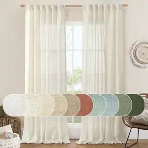 Natural Ivory Semi Sheer Linen Curtains 84 inch Long for Bedroom | Cream White, Light Filtering, Neutral, Living Room Panels, Farmhouse, Back Tab Rod Pocket, 2 Panels, 52 x 84 Inch Natural Ivory Semi Sheer Linen Curtains 84 inch Long for Bedroom | Cream White, Light Filtering, Neutral, Living Room Panels, Farmhouse, Back Tab Rod Pocket, 2 Panels, 52 x 84 Inch